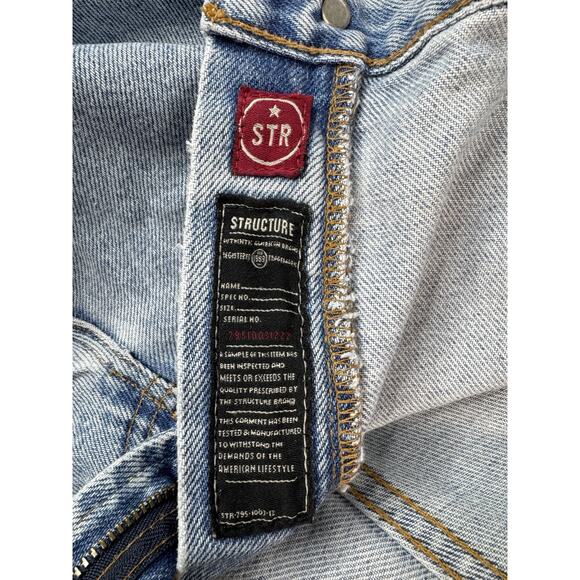 VTG Y2K Structure Relaxed Fit Jeans Men 38x30 Blue Straight Leg Med Rinse Baggy - Picture 9 of 16